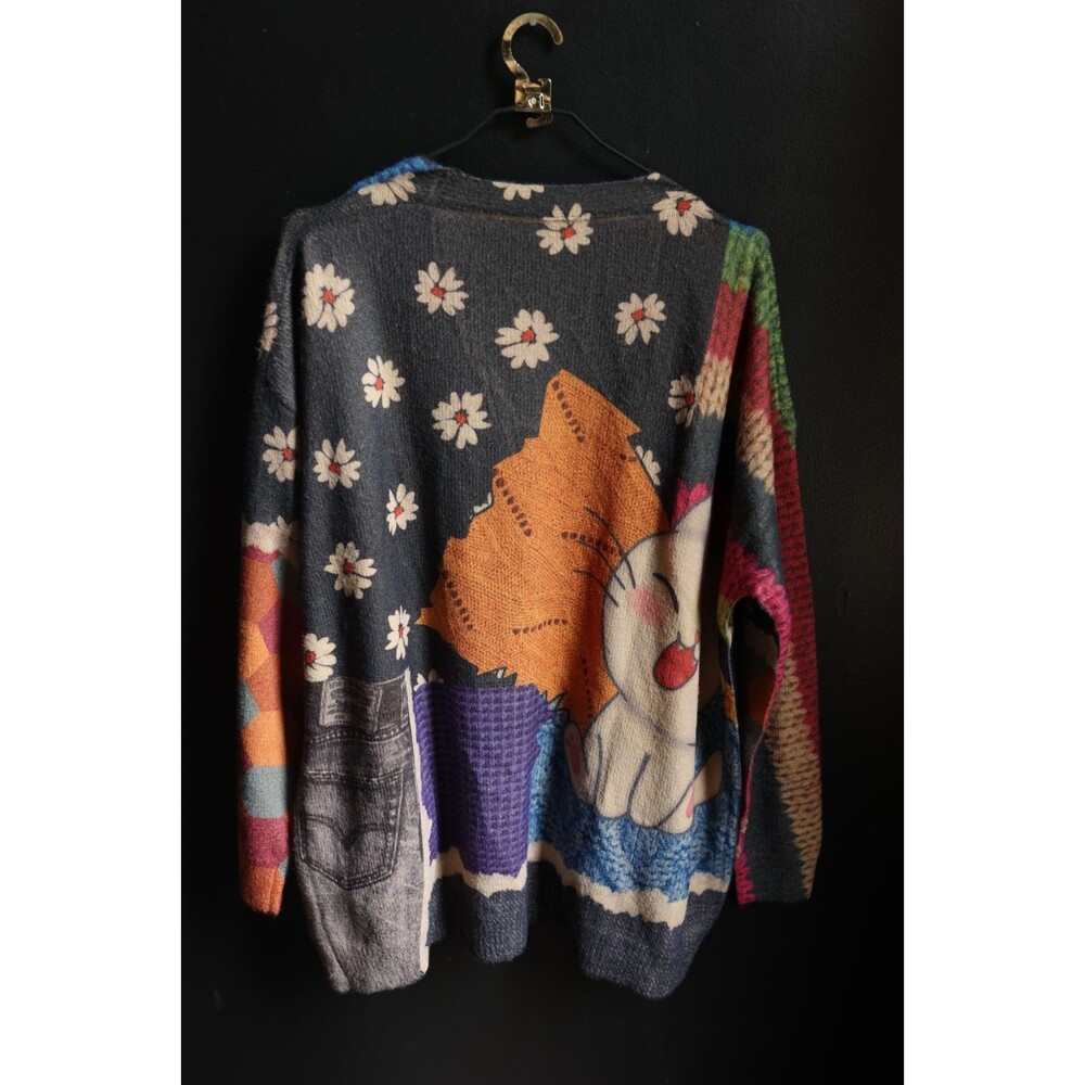 YESNO Womens Whimsical AOP Cat Print Button Oversize Sweater Wool Blend - Picture 6 of 11